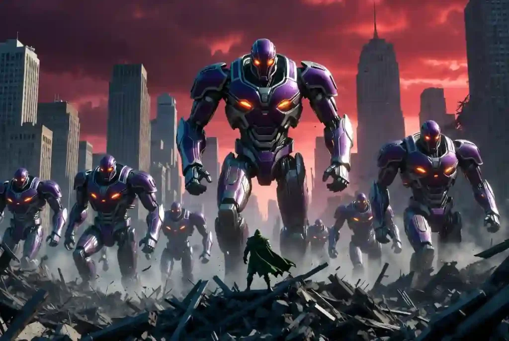 Giant Robot army in doomsday scene image